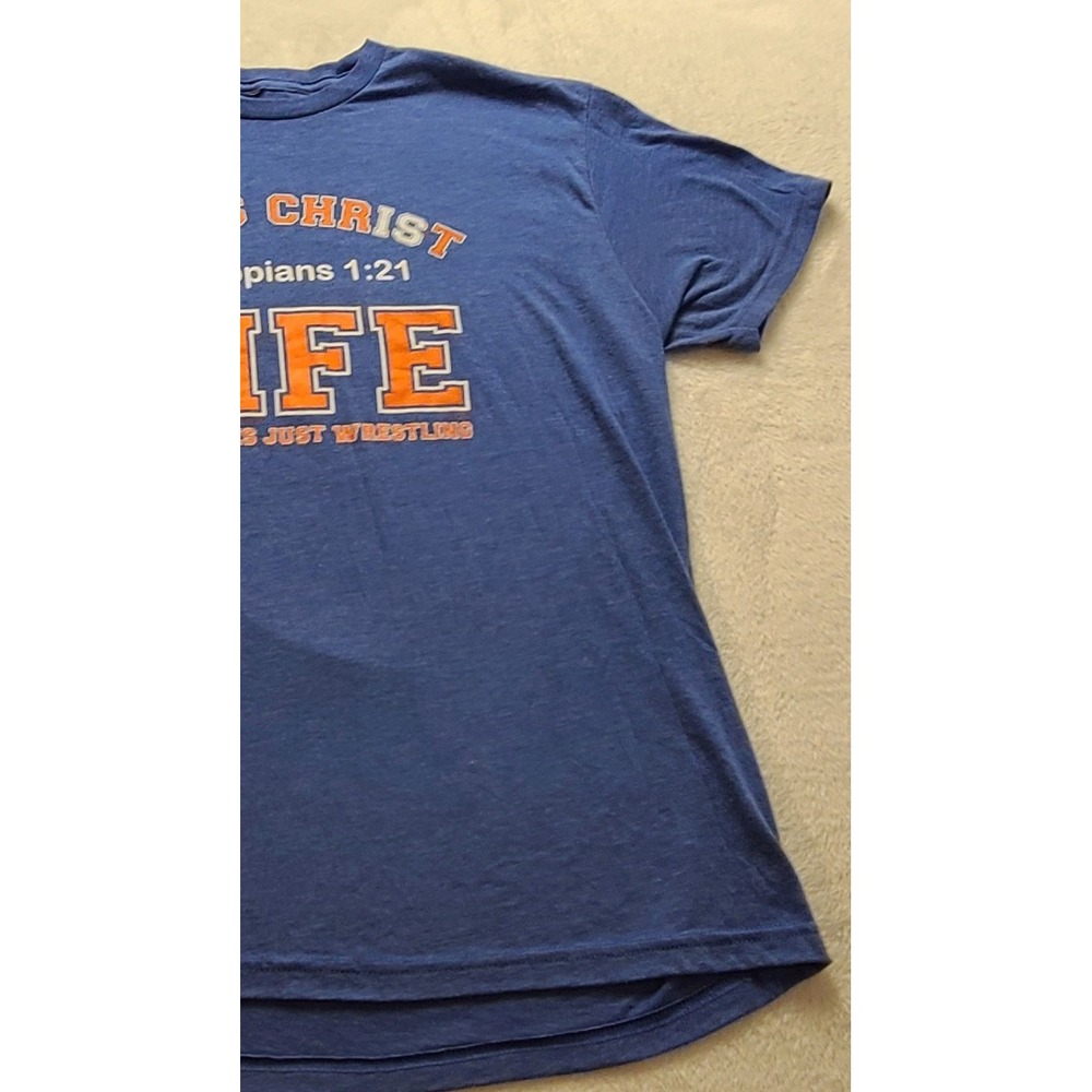 Jesus Christ Philippians 1:21 Wrestling Graphic Tee Blue Heather Men's Shirt XL - Picture 9 of 11